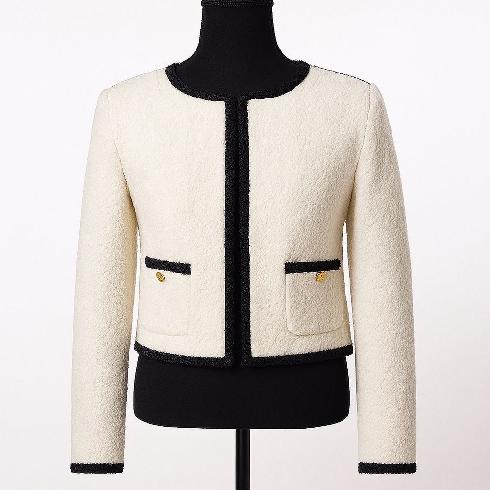 Express Women's Cream Blazer with Black Trim